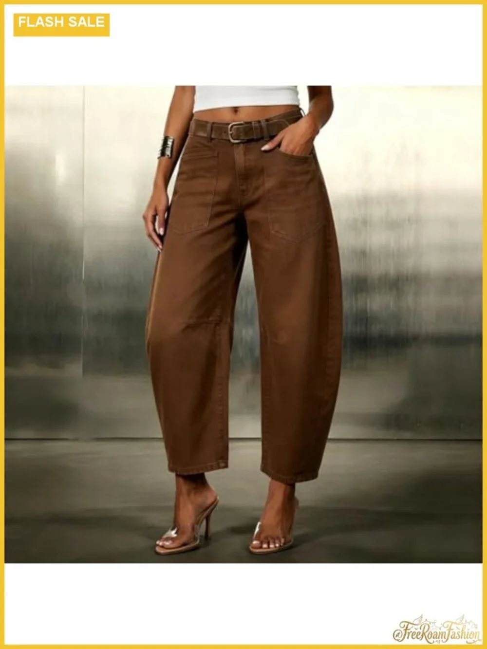 Women's Stretchy Cropped Baggy Barrel Jeans Mid Rise Boyfriend Denim Pants